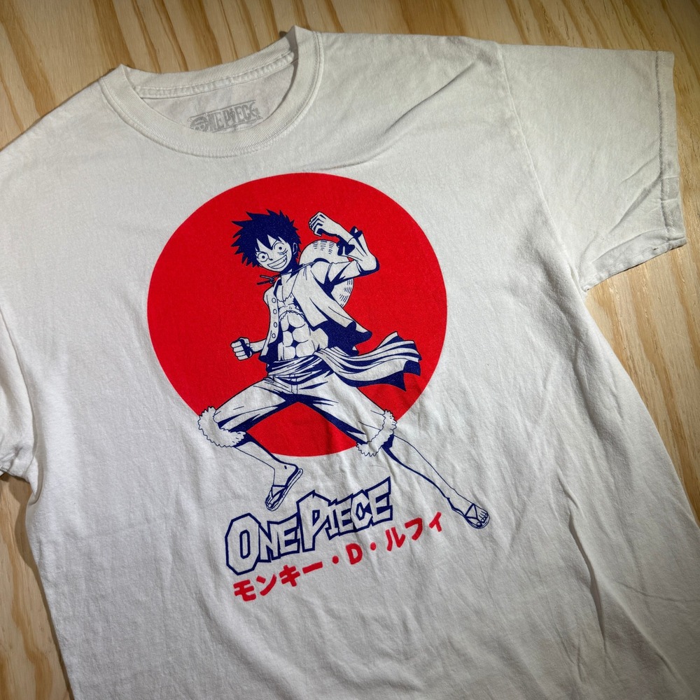 Ripple Junction Men One Piece Luffy Red Sun White Anime Graphic Tee Shirt Size L